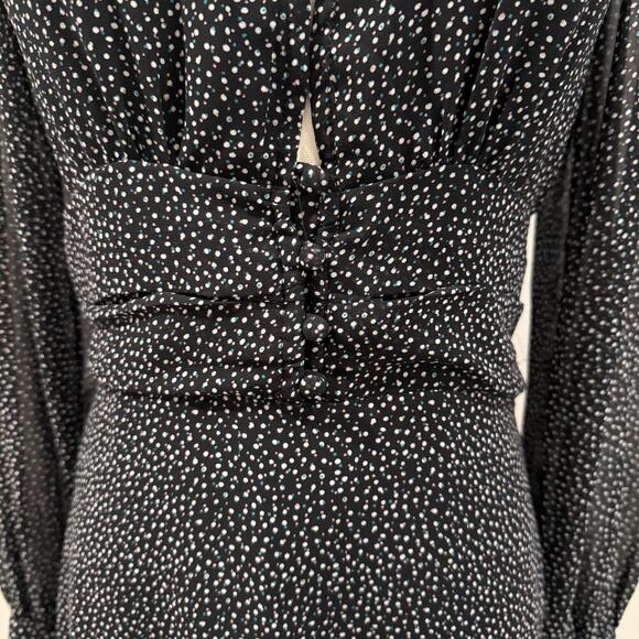 Reset by Jane Black Polka Dot Long Sleeve Mini Dress V Neck Fit Flare Boho Fall - Picture 4 of 11
